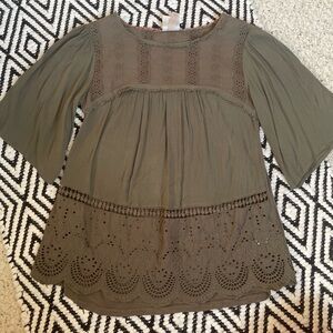 Knox Rose Olive Blouse with Lace Accents